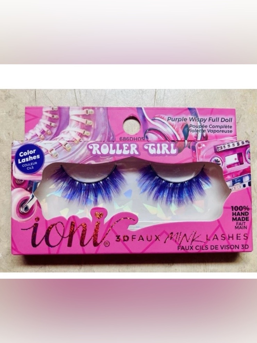 Ioni 3D Faux Mink Eyelashes -Purple Wispy Full Doll-Roller Girl Color Lash